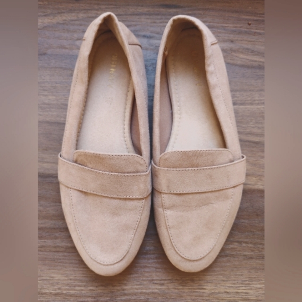 Kids girls size 4 tan beige brown suede blush loafers dress slip on shoes